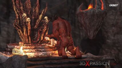 Здоровенный амбал демон из ада трахает в анал худышку